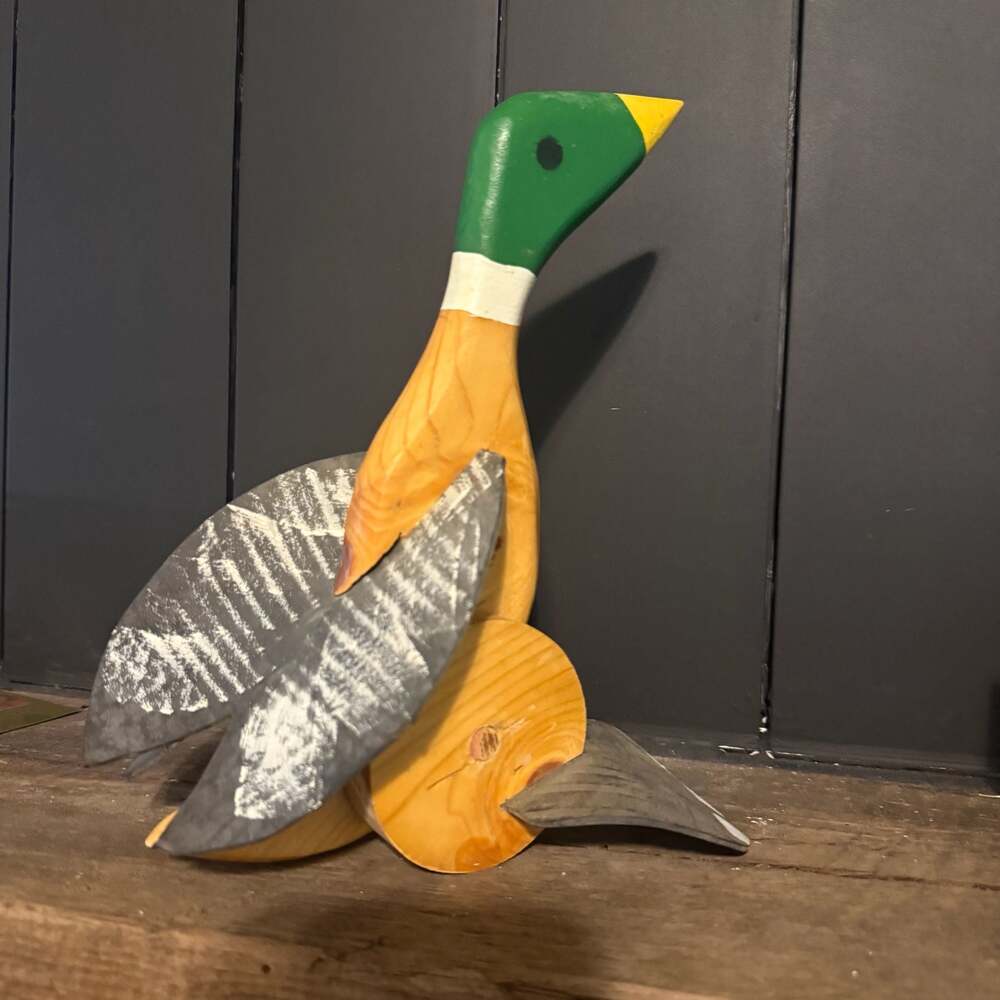 Vintage Handcrafted Wooden Mallard Duck Pull Toy